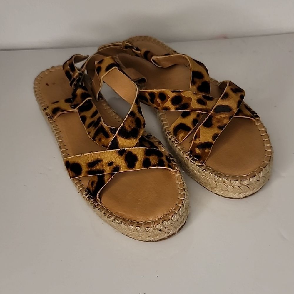 Madewell Womens Malia Leopard Print Calf Hair Buckle Espadrille Sandal